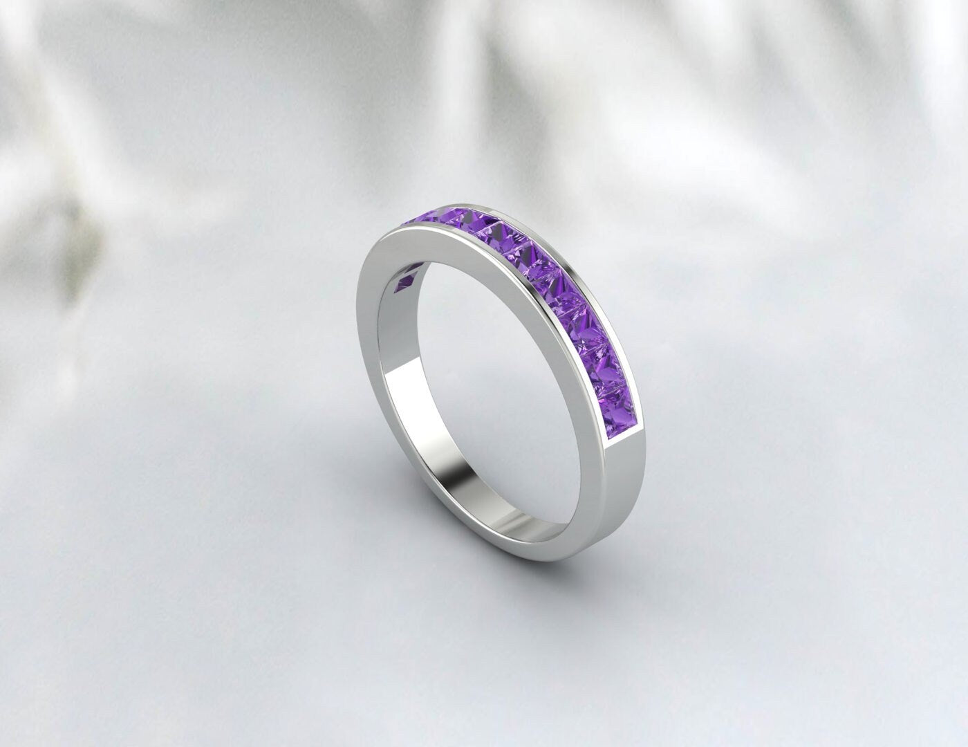 Princess Cut Lila Amethyst Eternity Band Ehering Geschenk für Sie