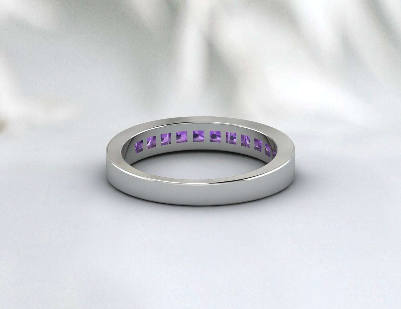 Princess Cut Lila Amethyst Eternity Band Ehering Geschenk für Sie