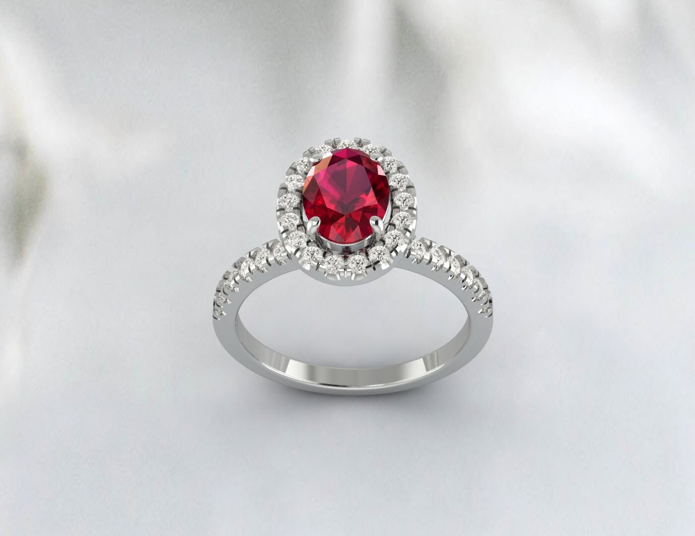 Ruby Oval Ring Gold Halo Ring Engagement Ring Anniversary Gift