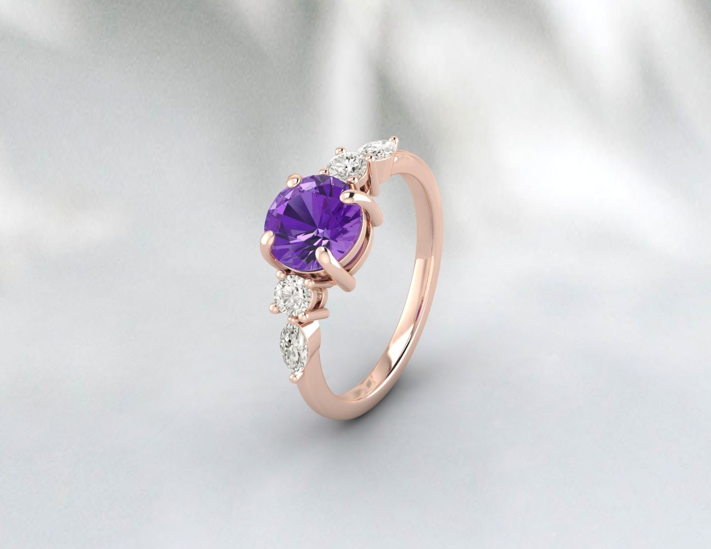 Bague de fiançailles en améthyste vintage, bracelet de mariage, cadeau d'anniversaire