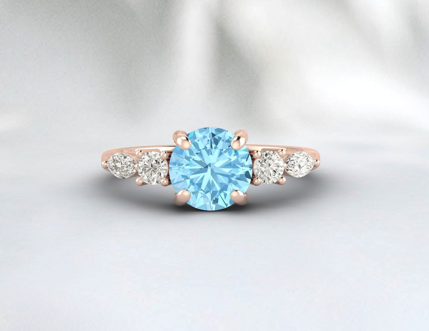 Bague de fiançailles aigue-marine, bracelet de mariage, cadeau d'anniversaire pour elle