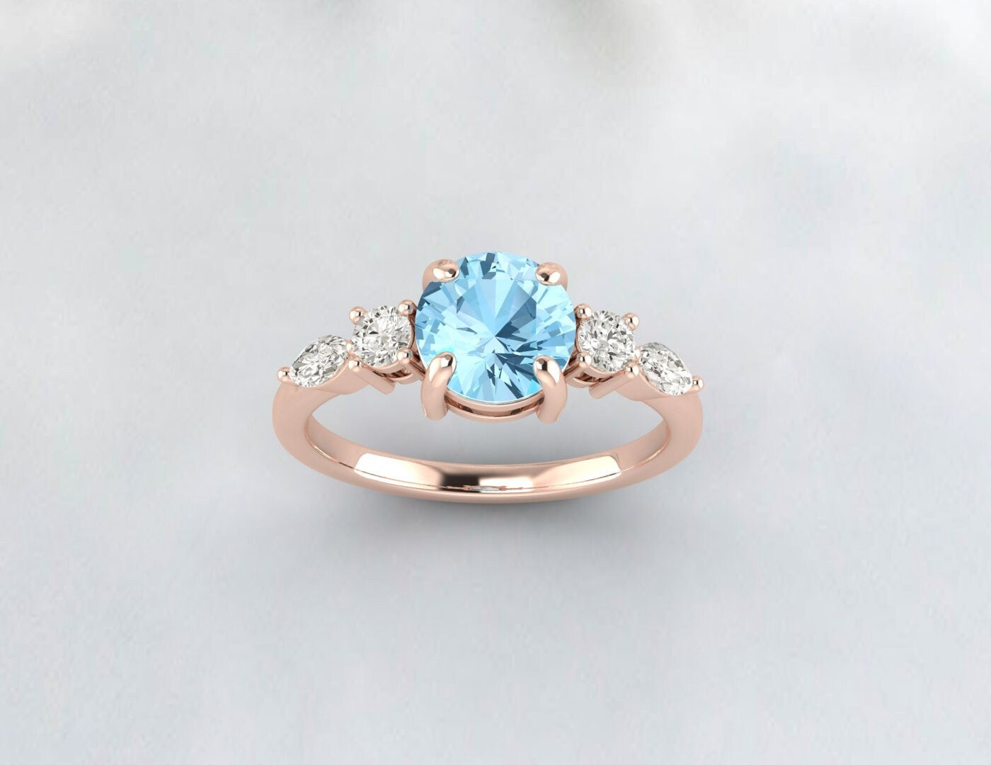 Bague de fiançailles aigue-marine, bracelet de mariage, cadeau d'anniversaire pour elle