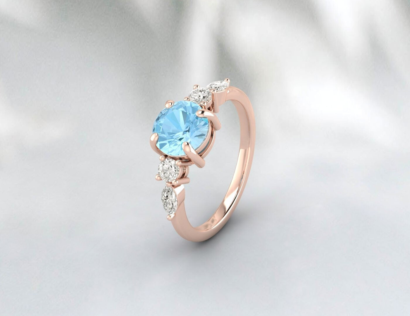 Bague de fiançailles aigue-marine, bracelet de mariage, cadeau d'anniversaire pour elle