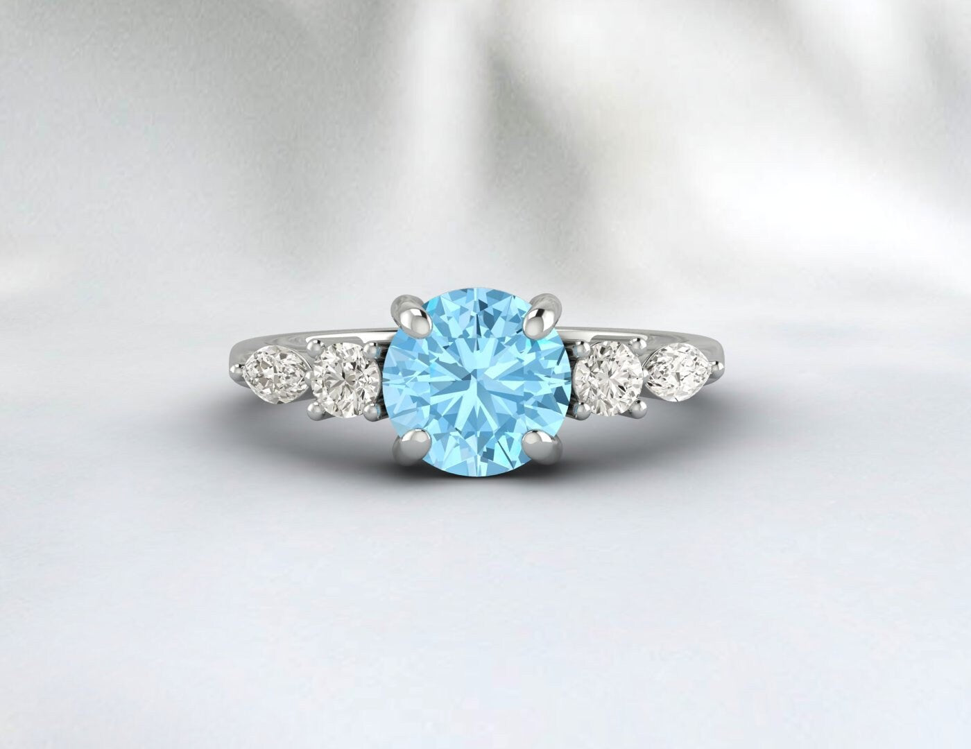 Bague de fiançailles aigue-marine, bracelet de mariage, cadeau d'anniversaire pour elle