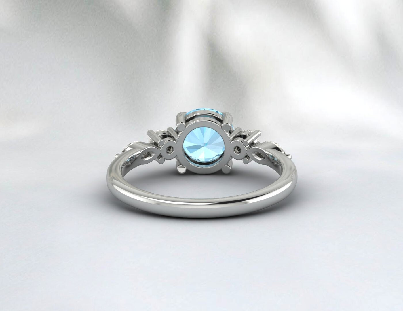 Bague de fiançailles aigue-marine, bracelet de mariage, cadeau d'anniversaire pour elle
