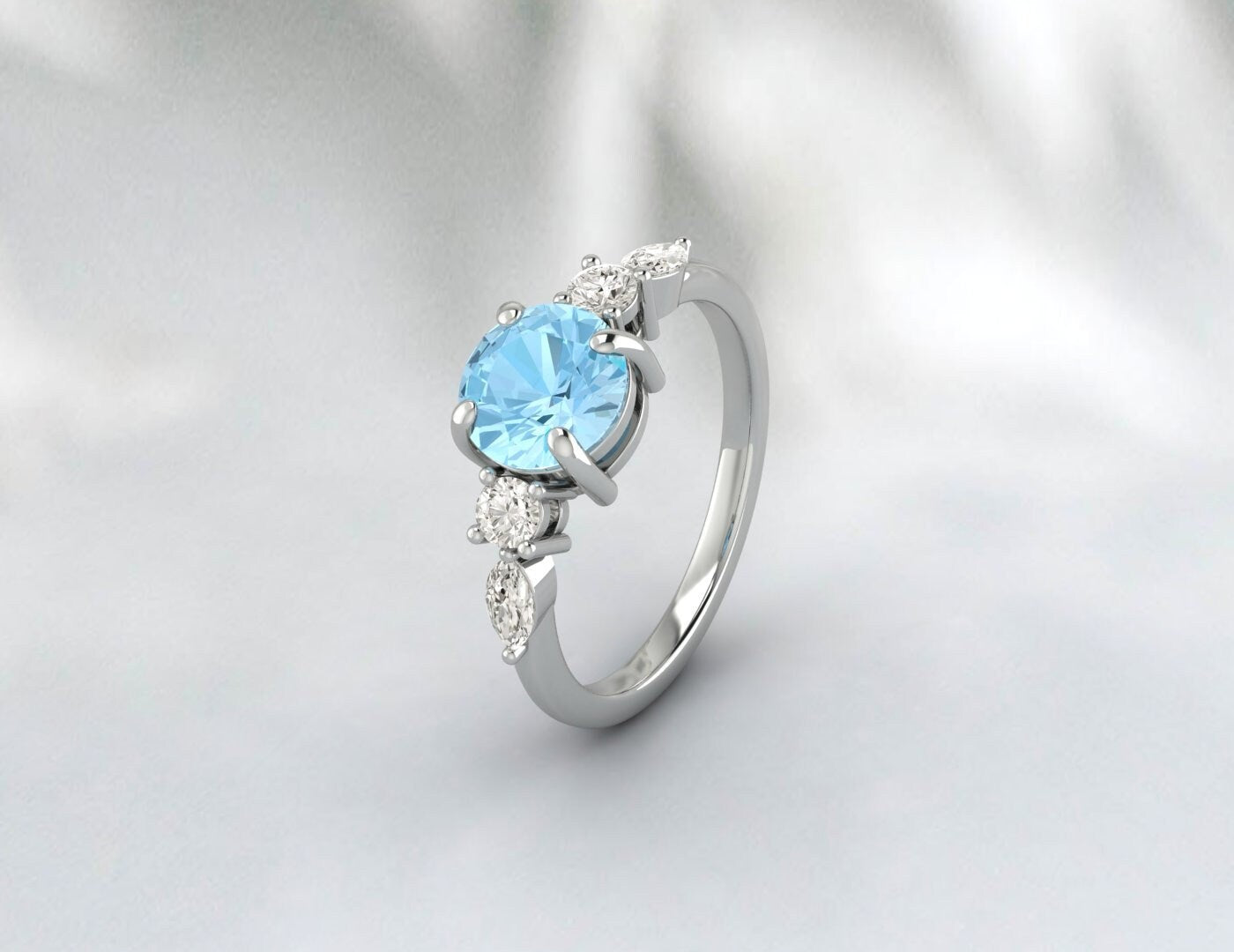 Bague de fiançailles aigue-marine, bracelet de mariage, cadeau d'anniversaire pour elle