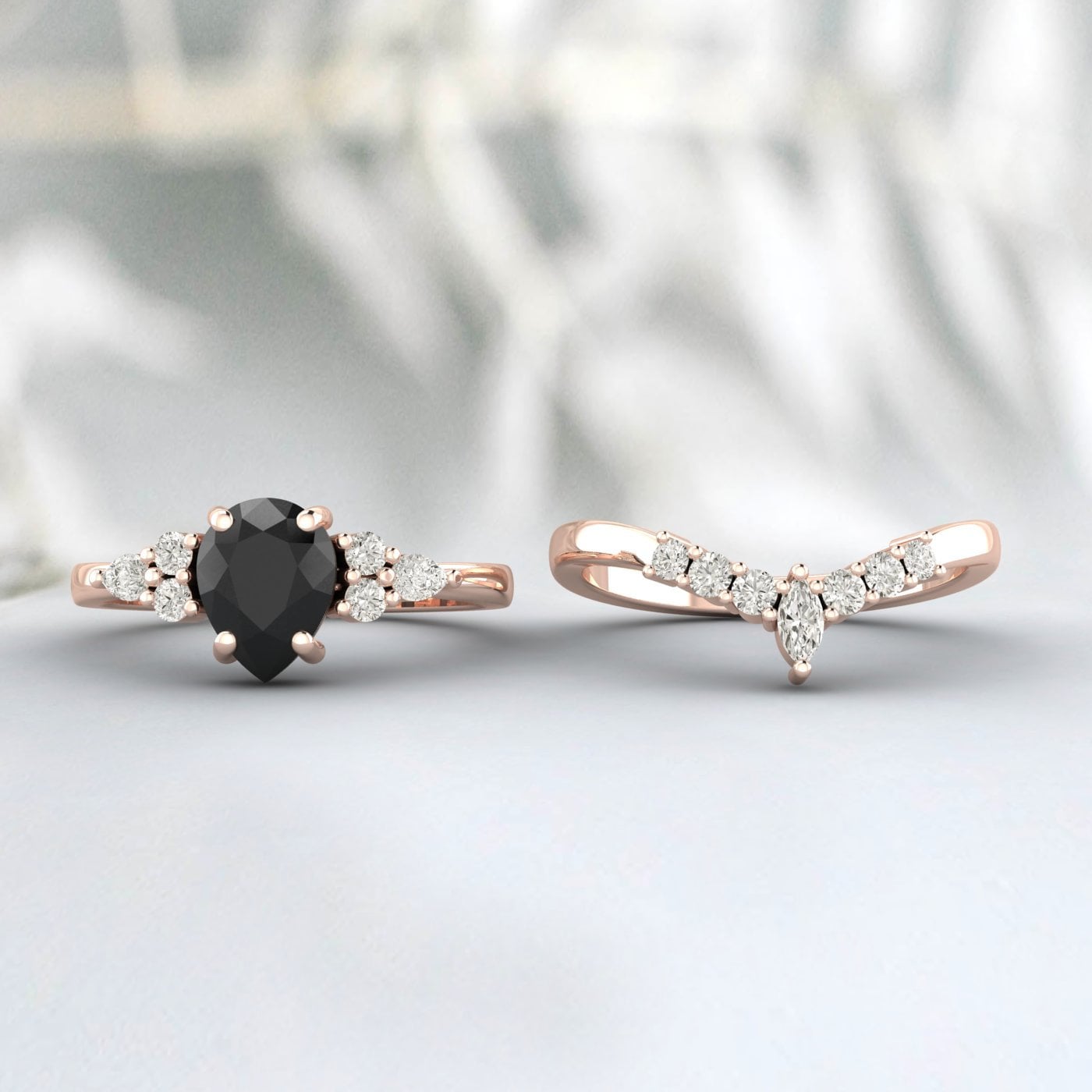 Pear Black Diamond Engagement Rings Set Sterling Silver Pear Black Cz Vintage Wedding Band
