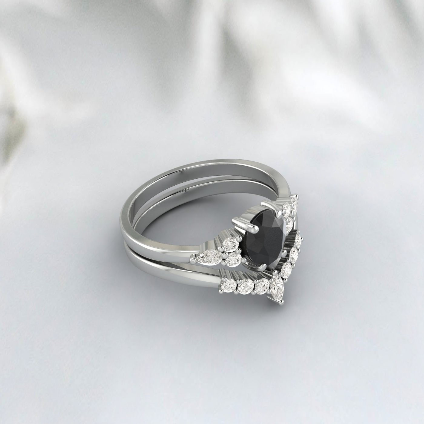 Pear Black Diamond Engagement Rings Set Sterling Silver Pear Black Cz Vintage Wedding Band