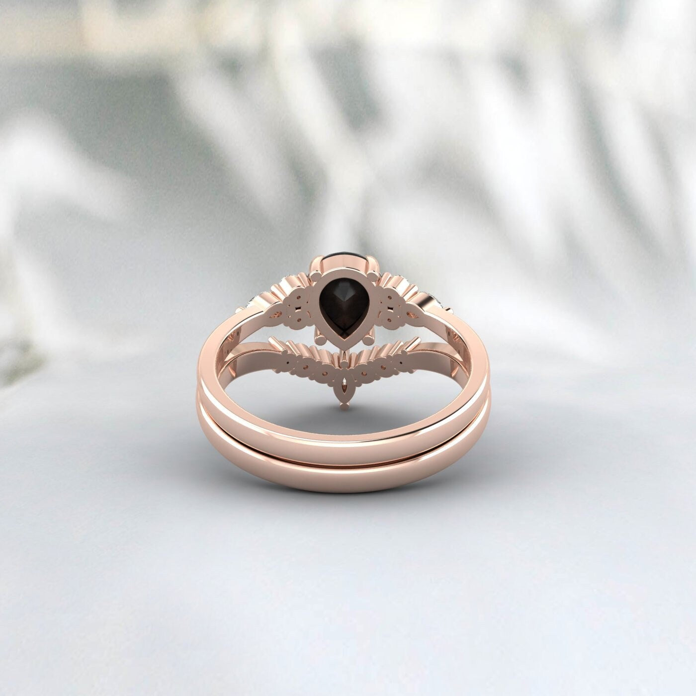 Pear Black Diamond Engagement Rings Set Sterling Silver Pear Black Cz Vintage Wedding Band