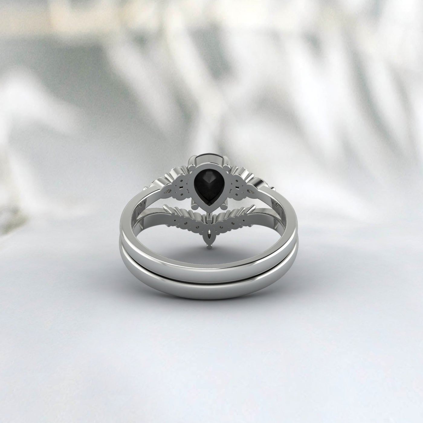 Pear Black Diamond Engagement Rings Set Sterling Silver Pear Black Cz Vintage Wedding Band