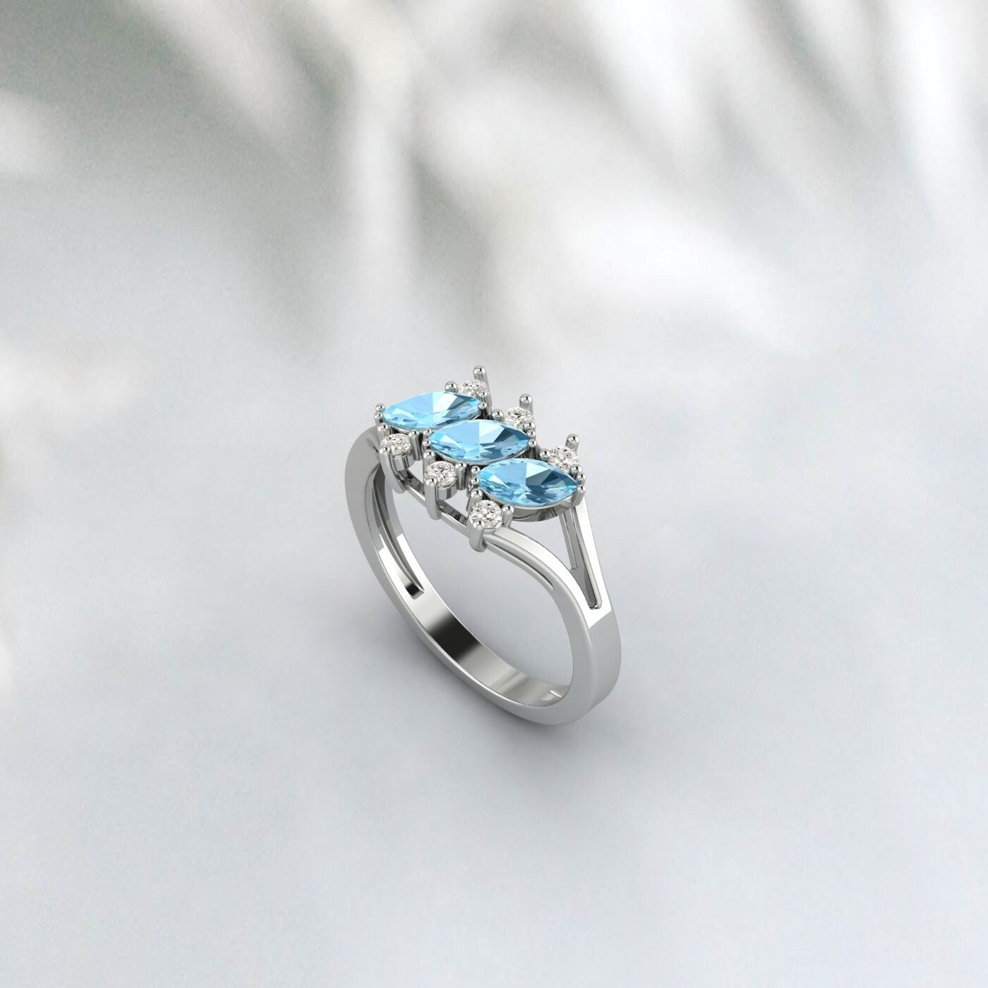 Marquise Aquamarine Sterling Silver Ring Engagement Ring Promise Ring