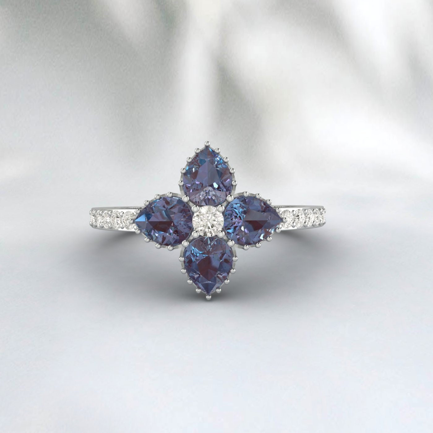 Pear Cut Alexandrite Engagement Ring 14k Rose Gold Ring Wedding Ring