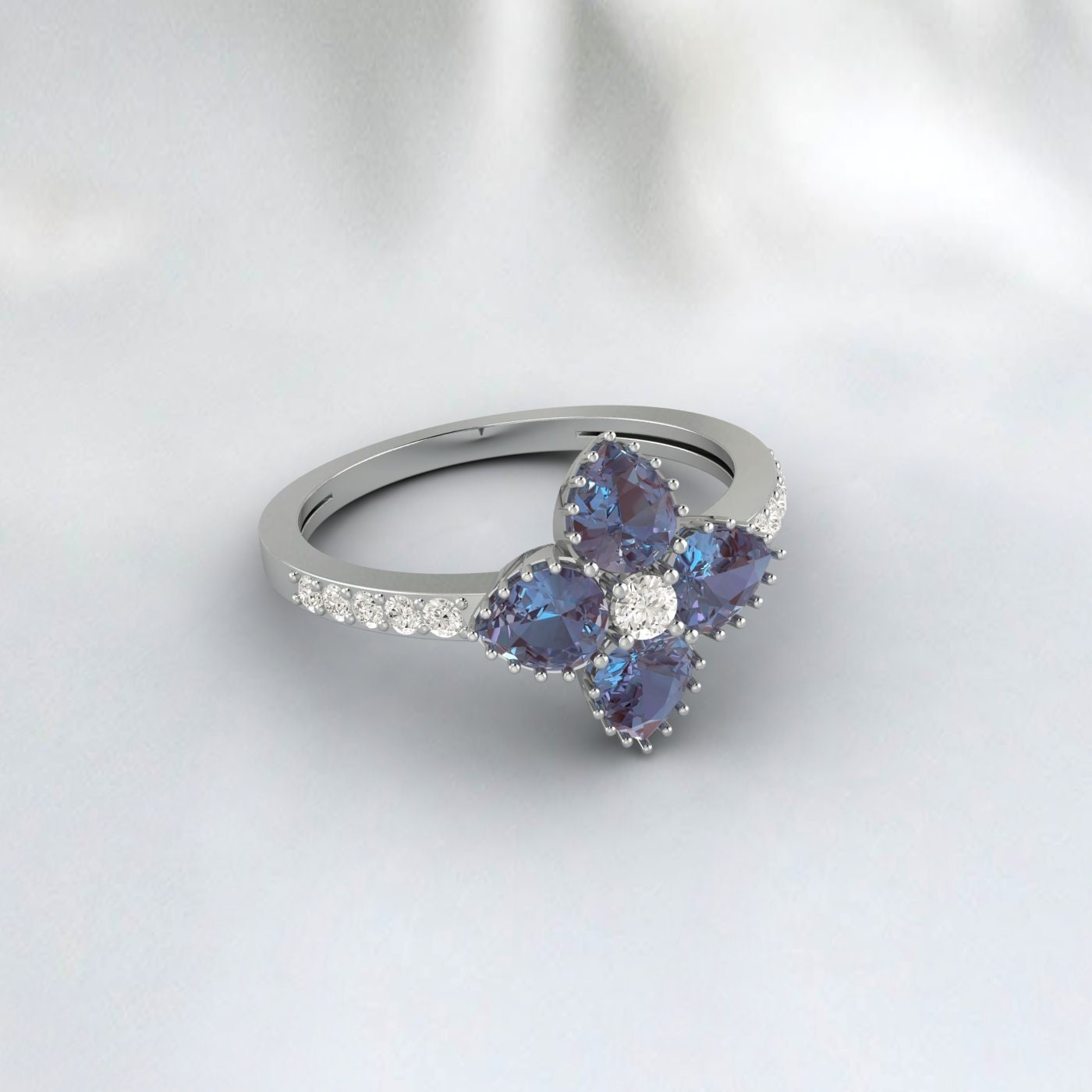 Pear Cut Alexandrite Engagement Ring 14k Rose Gold Ring Wedding Ring