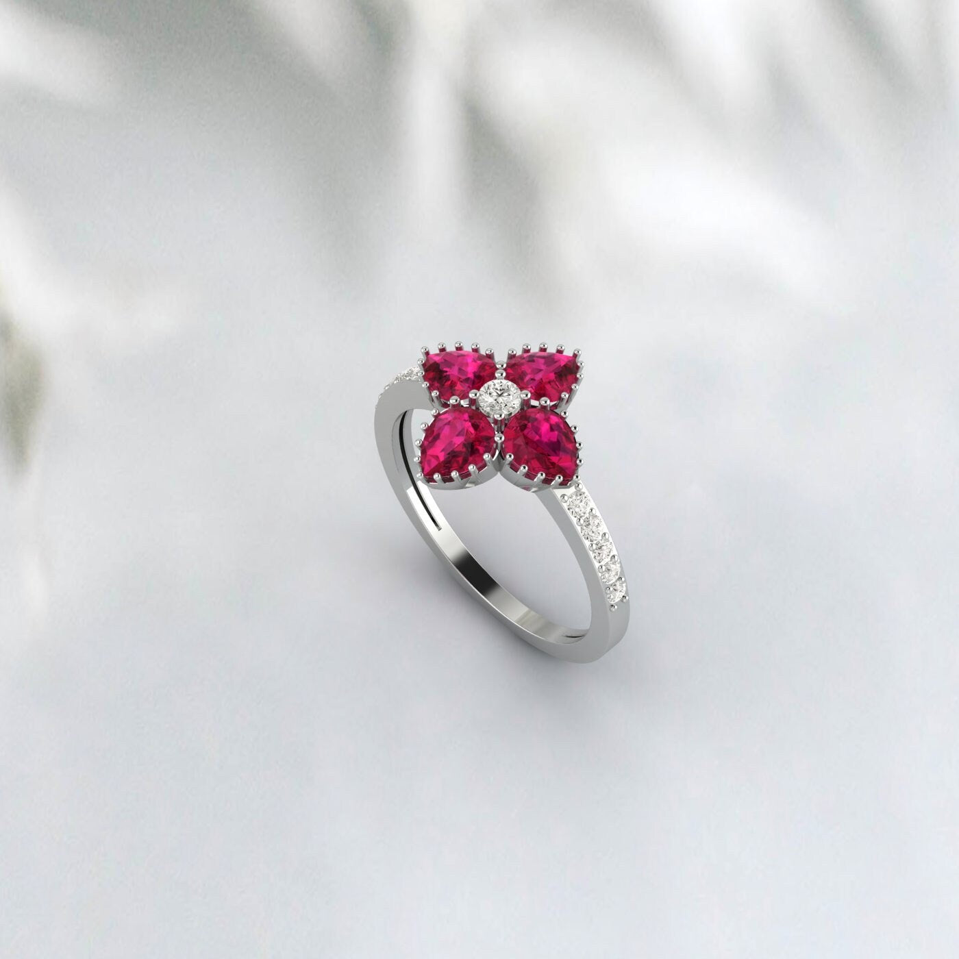 Rose Gold Ruby Ring Flower Shape Vintage Wedding Engagement Ring