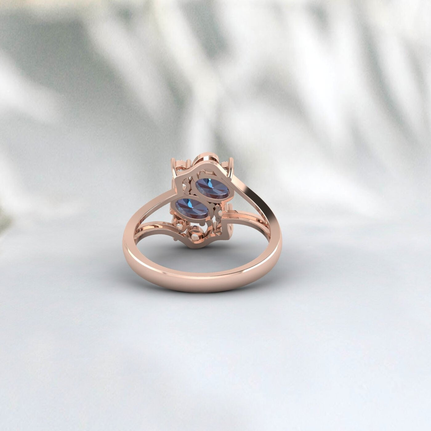 Oval Cut Alexandrite Vintage Wedding Ring Unique Diamond Bridal Ring