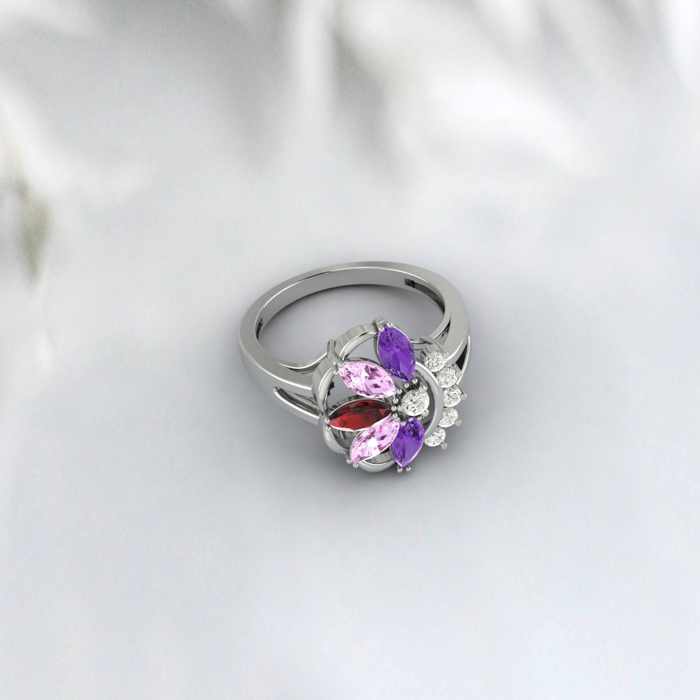 Marquise Cut Multi Gemstone Garnet,Amethyst,Pink Sapphire Bridal Ring
