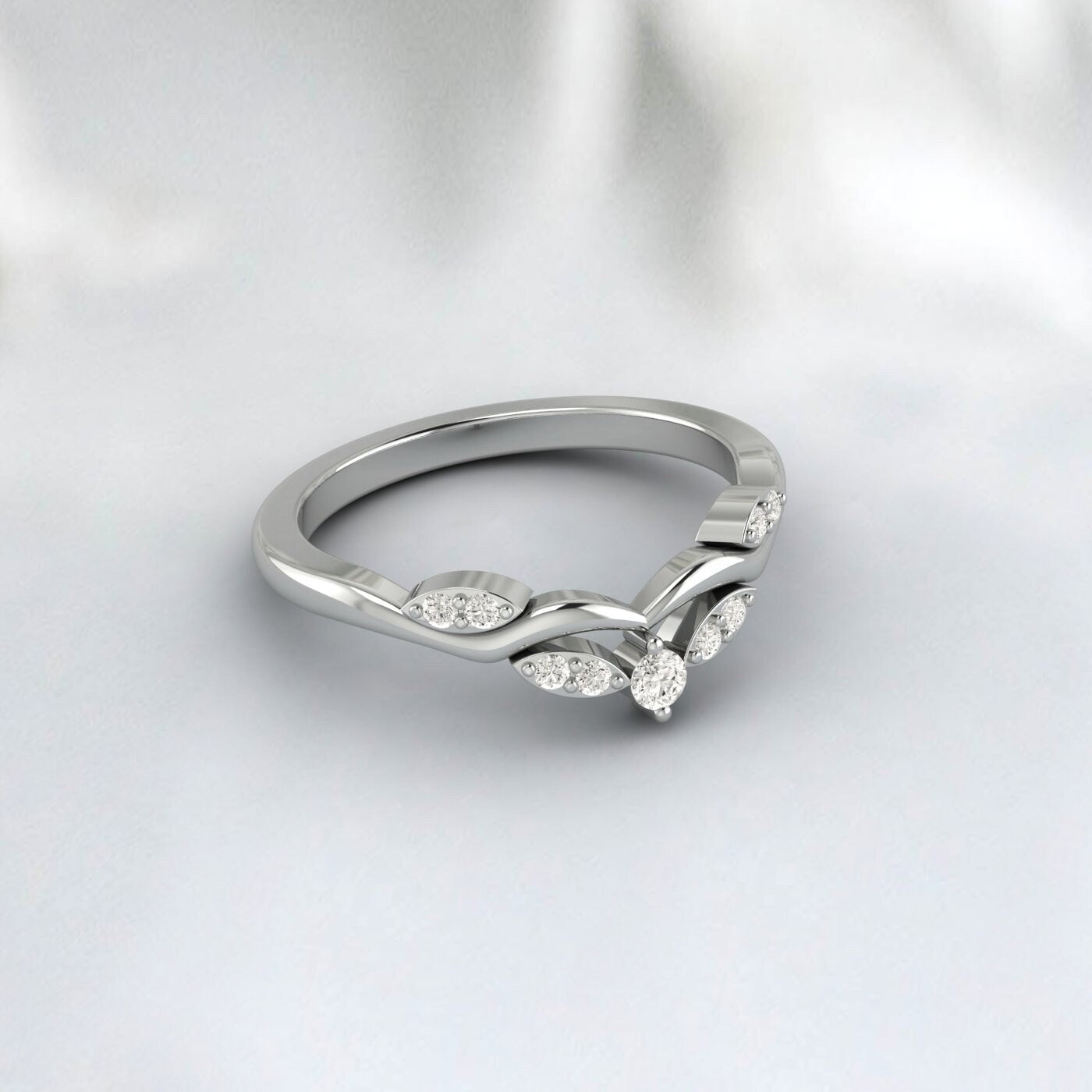 Delicate Diamond Wedding Ring Rose Gold Round Moissanite Curved Matching Ring Antique Stacking Band Engagement Ring Bridal Ring Gift For Her