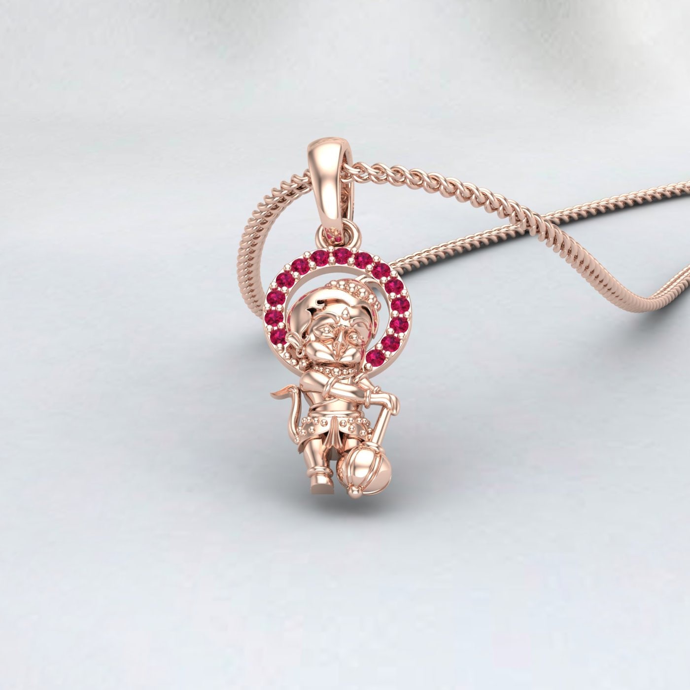 Meditierender Anhänger aus Sterlingsilber mit dem Gott Hanuman | Medaillon von Jai Hanuman | Stehender Hanuman für Kinder | Hanuman-Anhänger für Männer und Frauen | Rubin