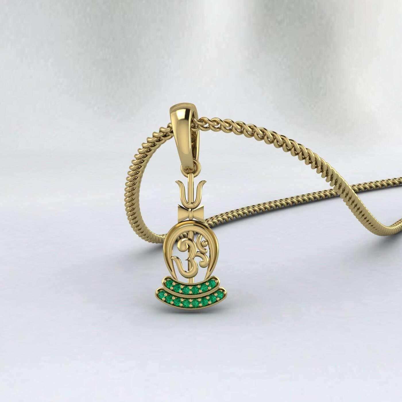 Emerald Om 925 Sterling Silver Hindu Idol Lord Shiva Trident/Trishul Pendant Handmade Pendant Shiva Pendant Unisex Pendant Gift Ideas