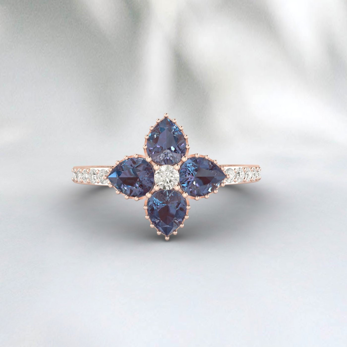 Pear Cut Alexandrite Engagement Ring 14k Rose Gold Ring Wedding Ring
