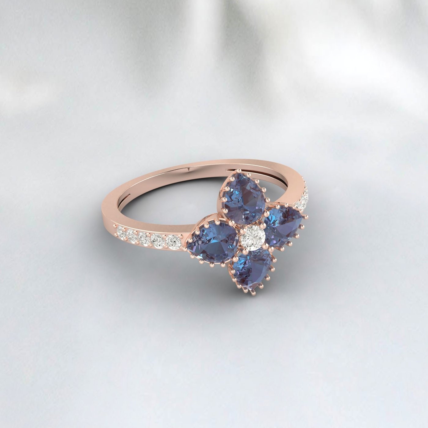 Pear Cut Alexandrite Engagement Ring 14k Rose Gold Ring Wedding Ring