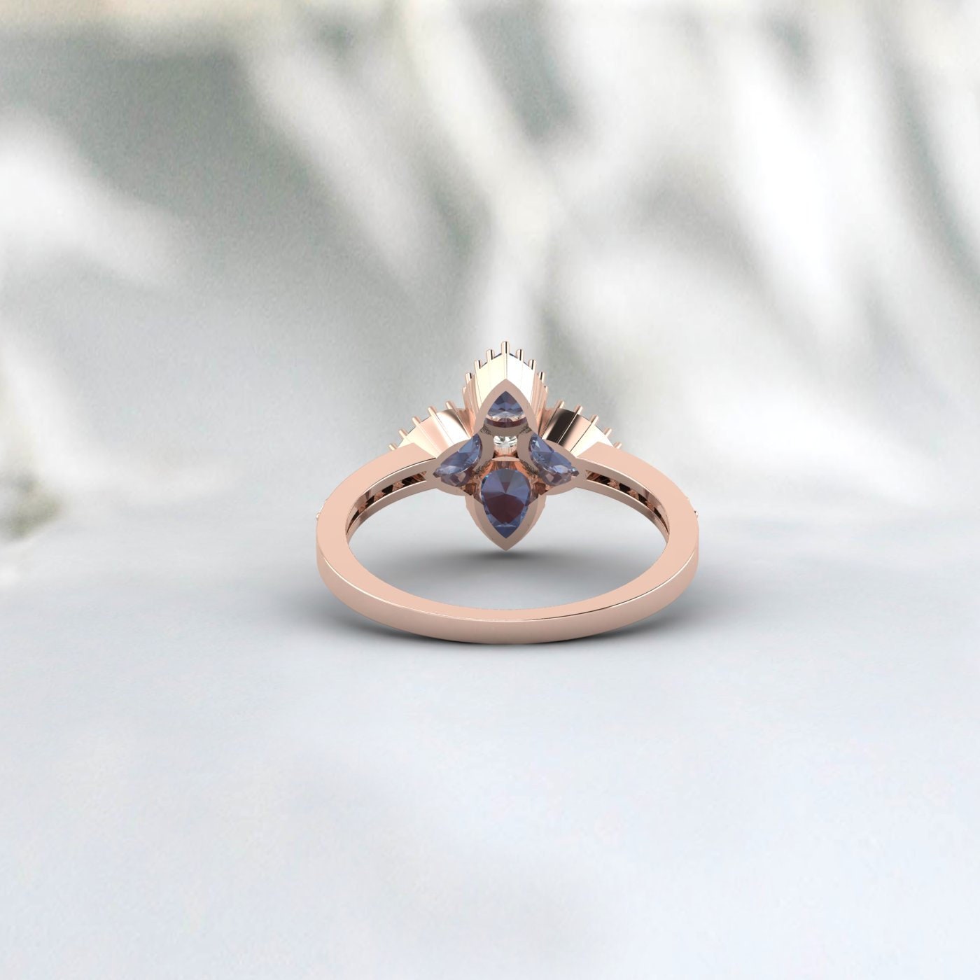 Pear Cut Alexandrite Engagement Ring 14k Rose Gold Ring Wedding Ring