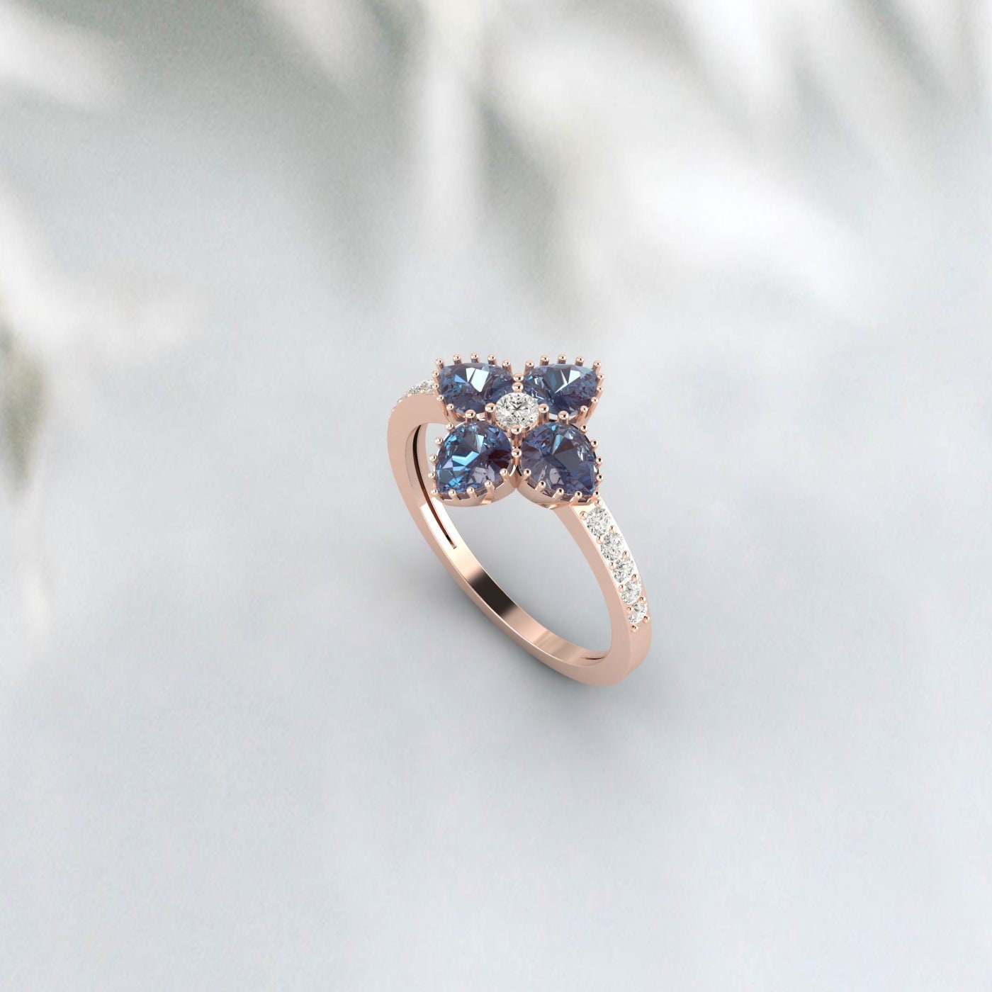 Pear Cut Alexandrite Engagement Ring 14k Rose Gold Ring Wedding Ring