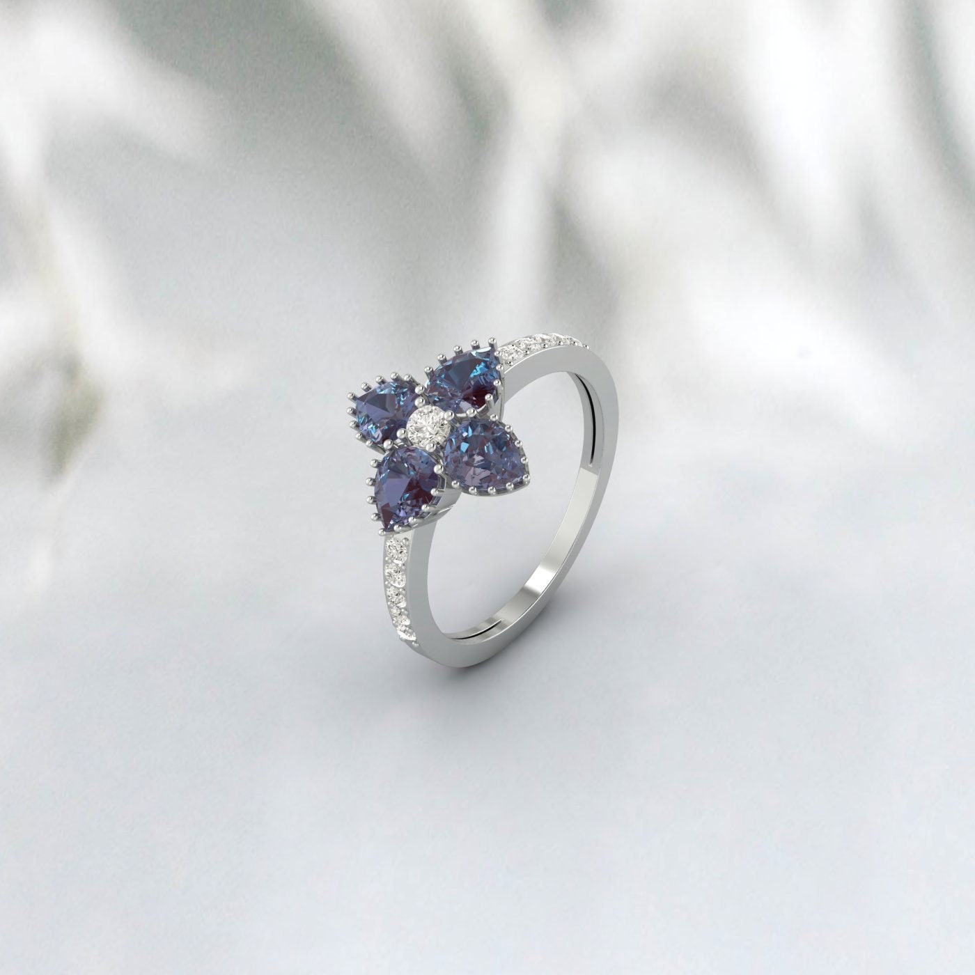 Pear Cut Alexandrite Engagement Ring 14k Rose Gold Ring Wedding Ring