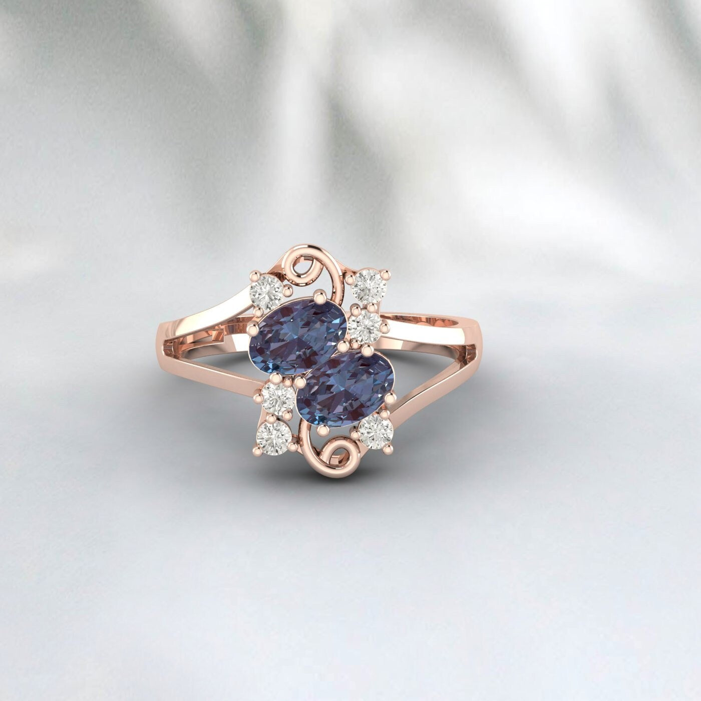 Oval Cut Alexandrite Vintage Wedding Ring Unique Diamond Bridal Ring