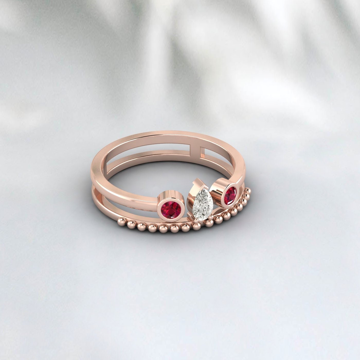Ruby Engagement Ring Rose Gold Ruby Ring Antique Diamond Wedding Band