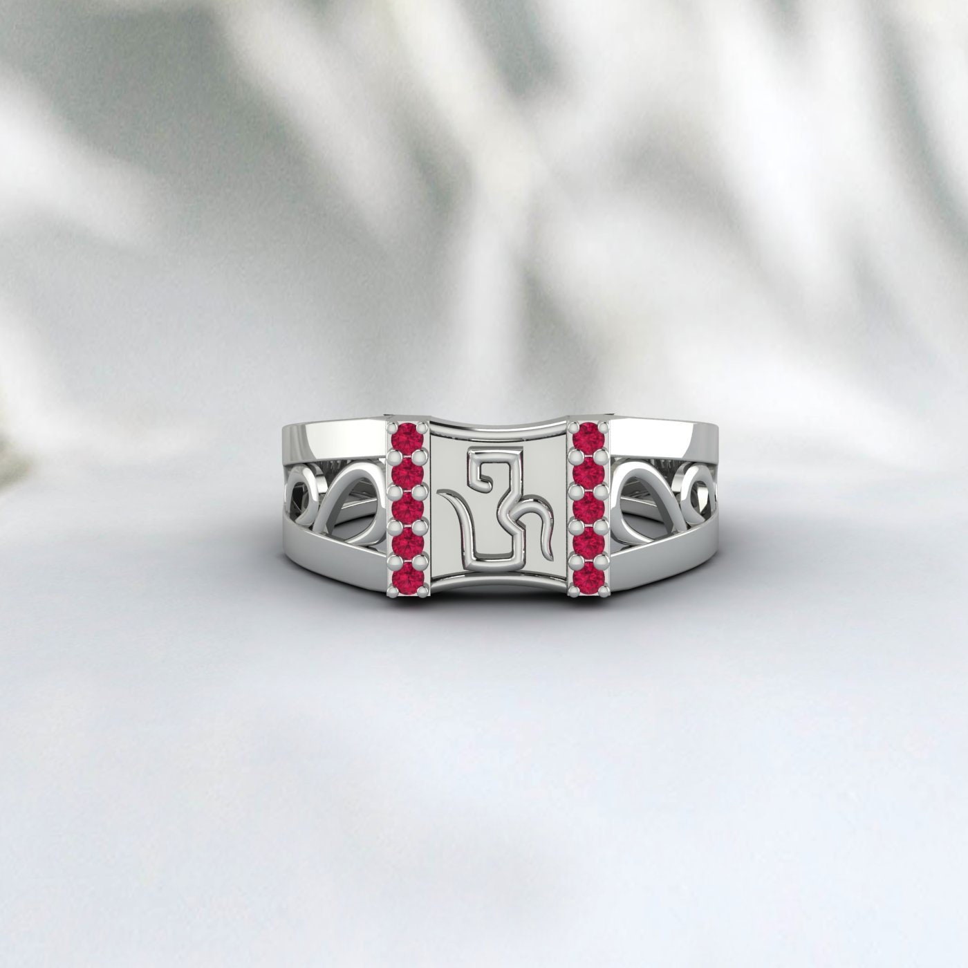 Gold Om Ruby Ring, Buddhist Ring, Gold Vermeil Ring, Meditation Ring