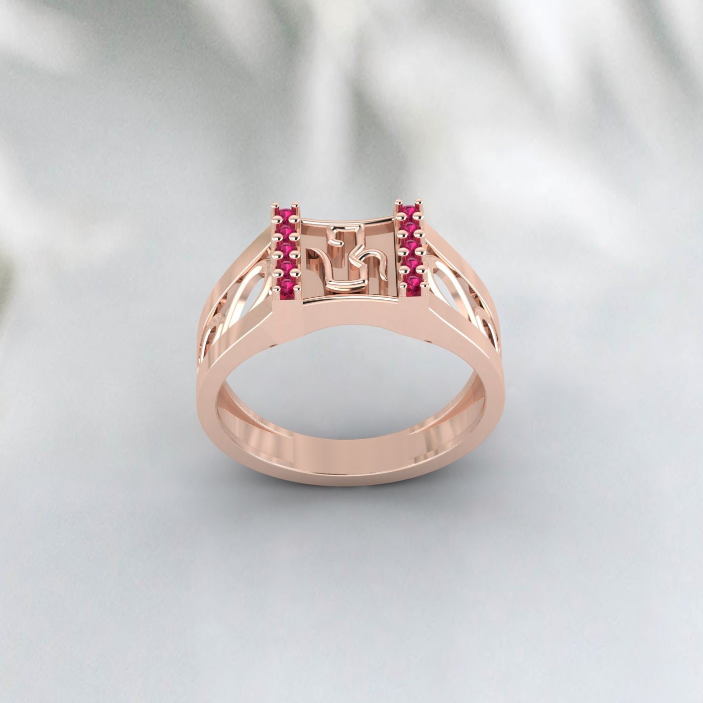 Gold Om Ruby Ring, Buddhist Ring, Gold Vermeil Ring, Meditation Ring