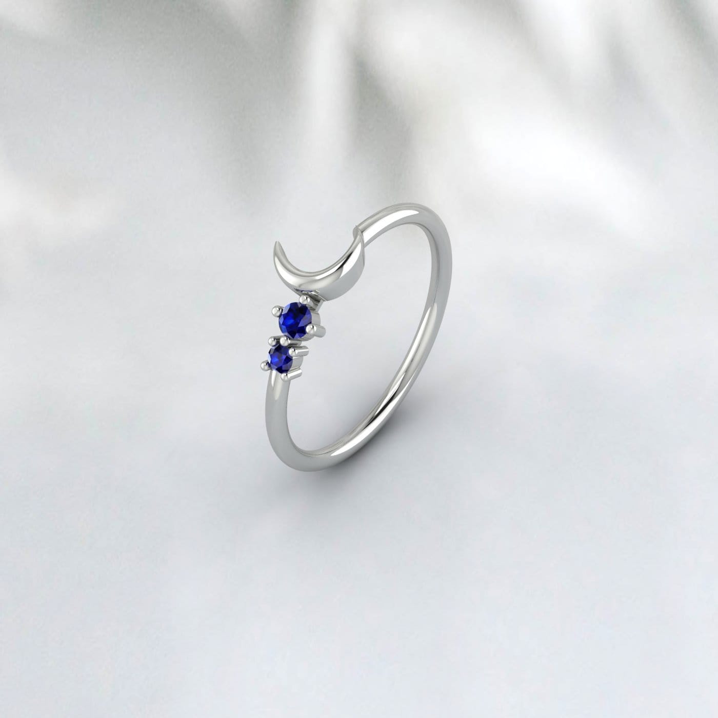Crescent Sapphire Ring Crescent Moon Ring Anniversary Gift For Her
