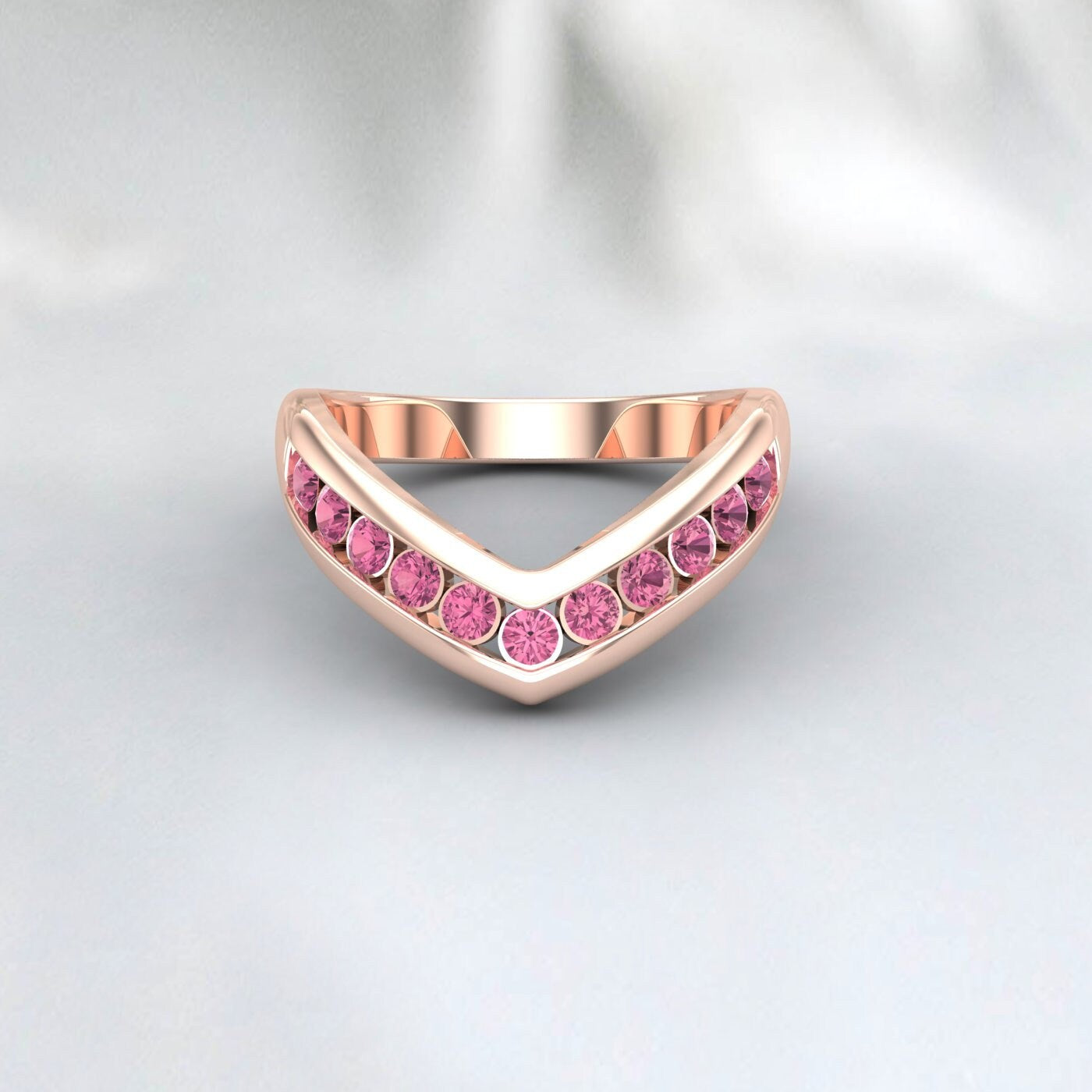 Gebogener rosa Turmalinring Silber Halb Eternity Band Ehering
