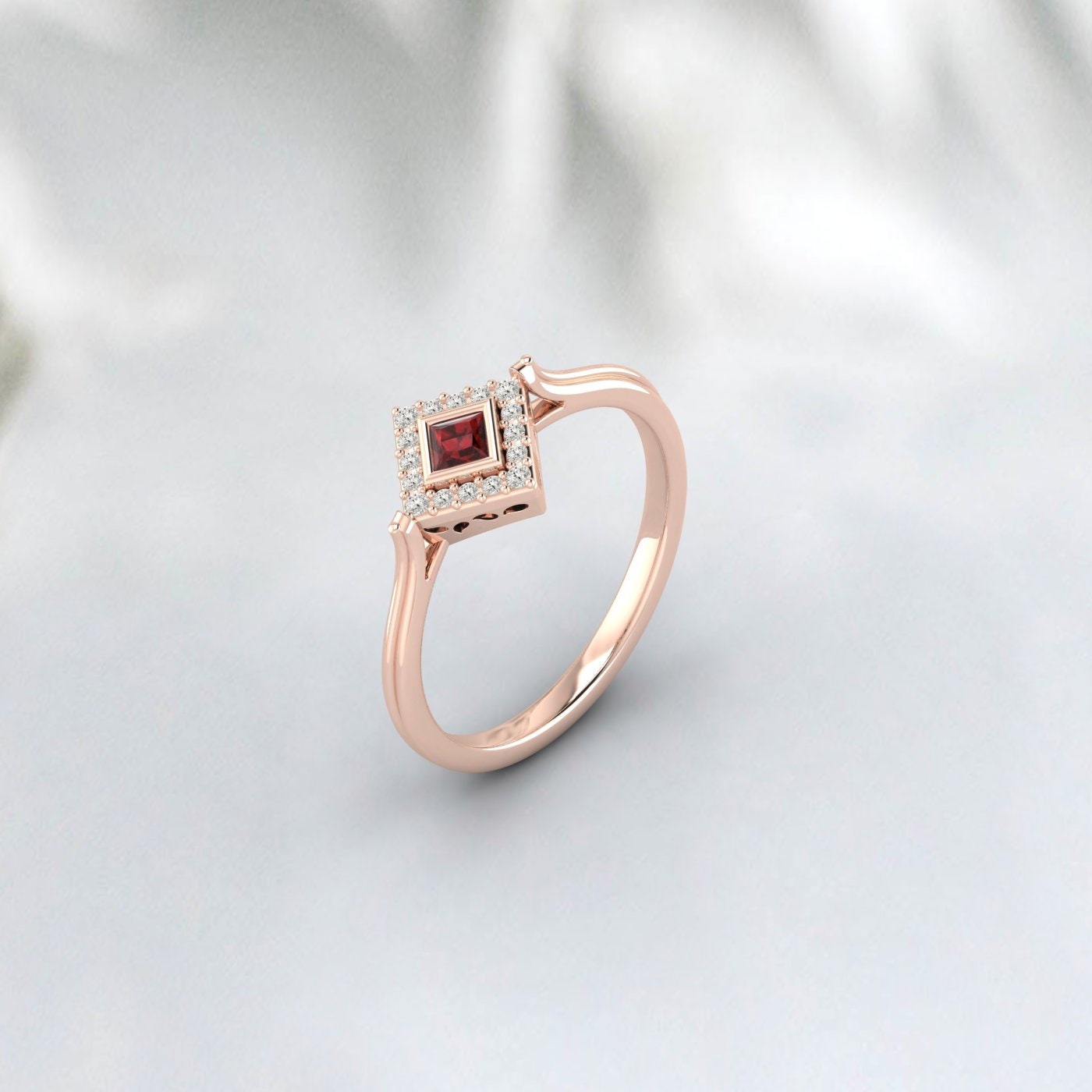 Princess Cut Red Garnet Gemstone Silver Ring January Birthstone Ring