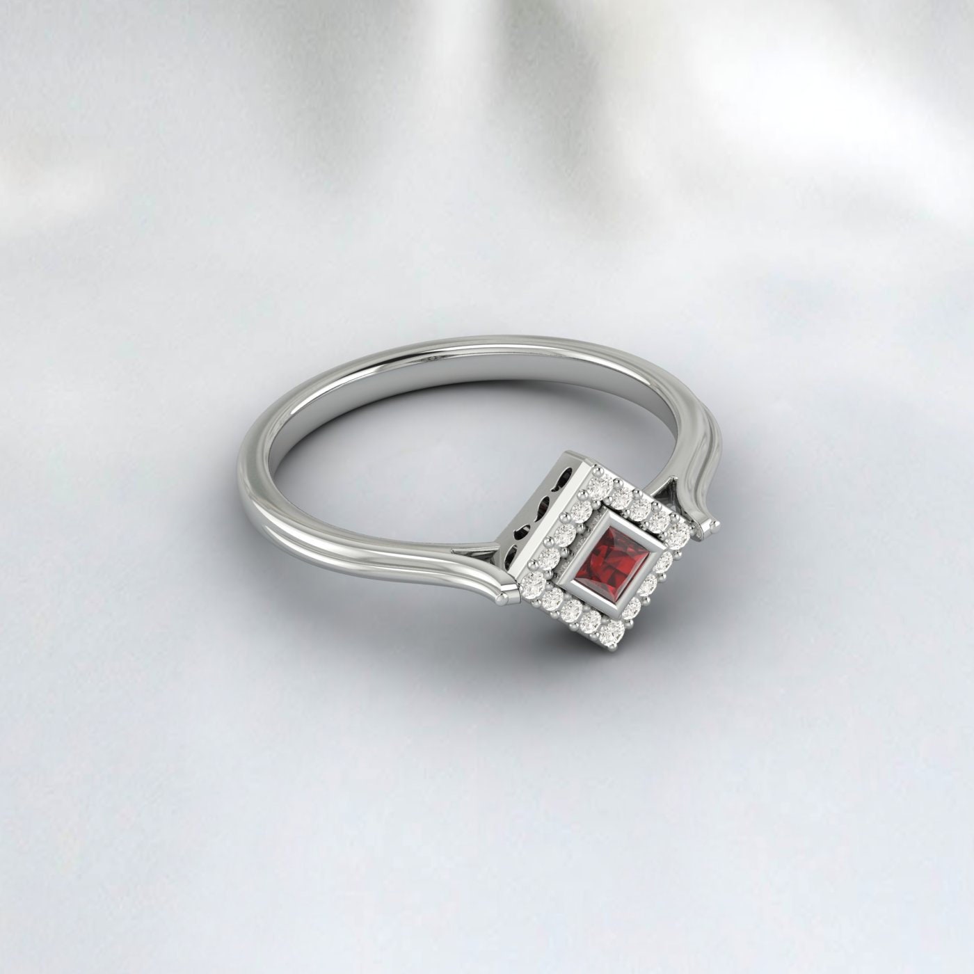 Princess Cut Red Garnet Gemstone Silver Ring January Birthstone Ring