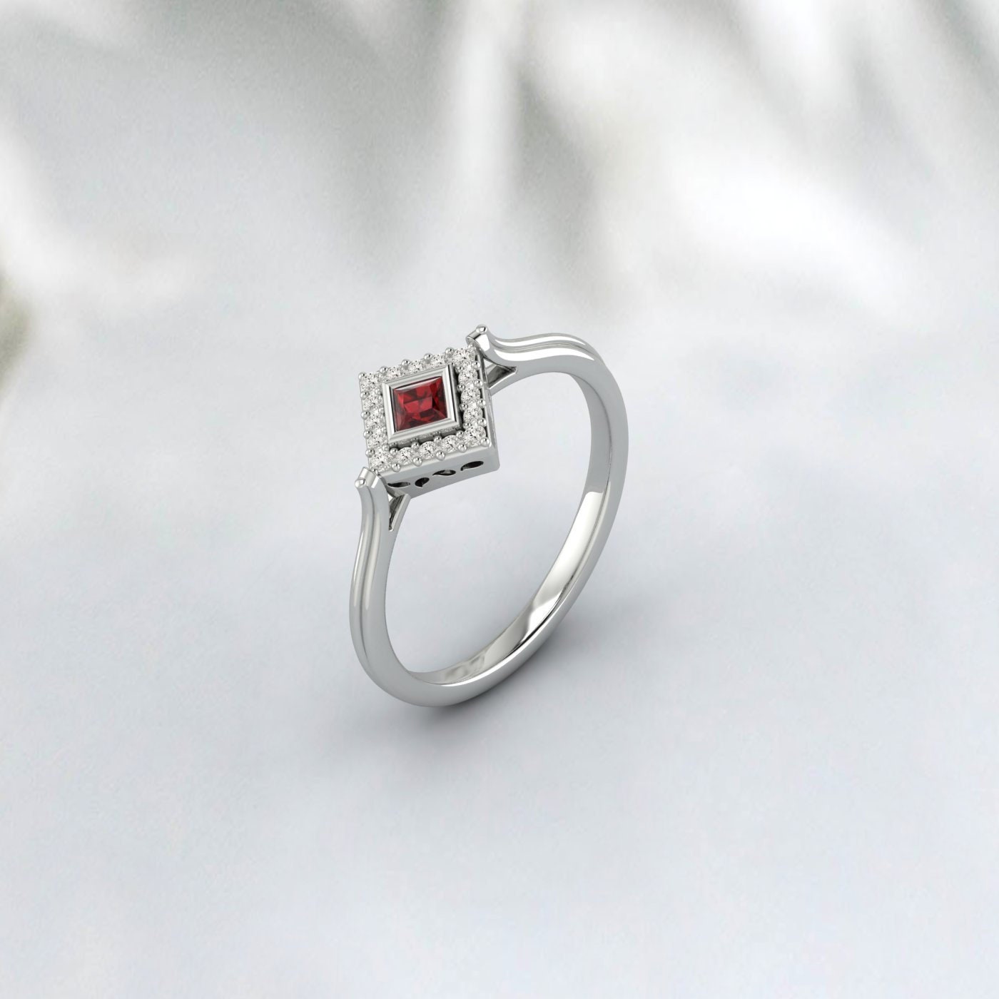 Princess Cut Red Garnet Gemstone Silver Ring January Birthstone Ring