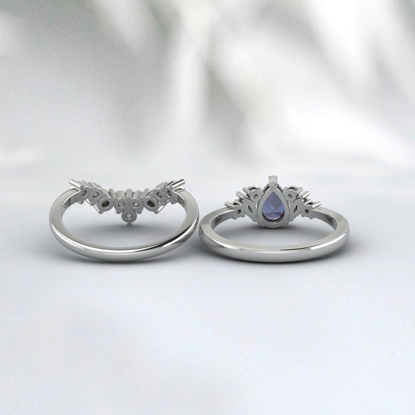 Vintage Alexandrite And Pearl Bridal Ring Set Pear Cut Art Deco Ring