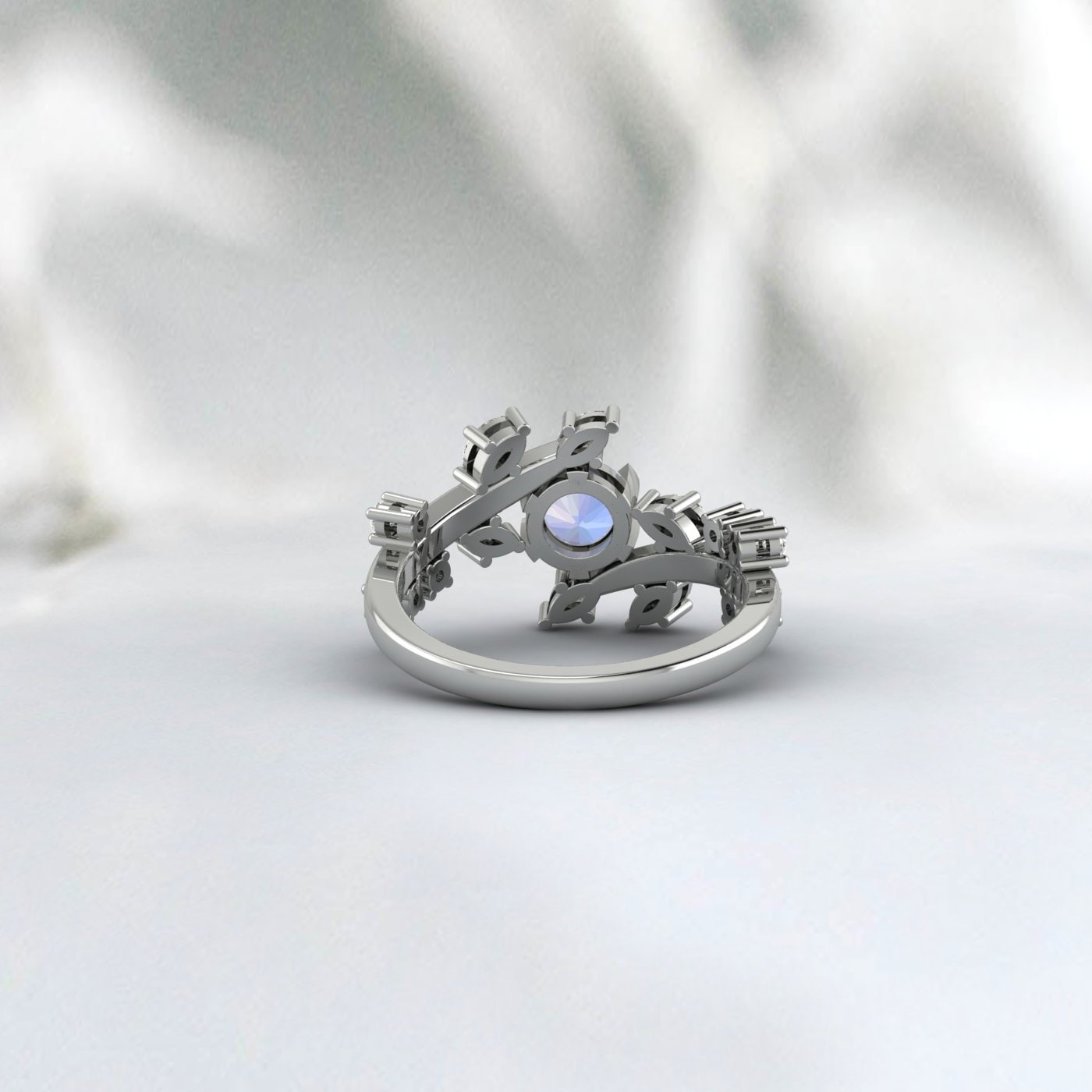 Moonstone Diamond Cluster leaf style ring Bridal Unique wedding Band