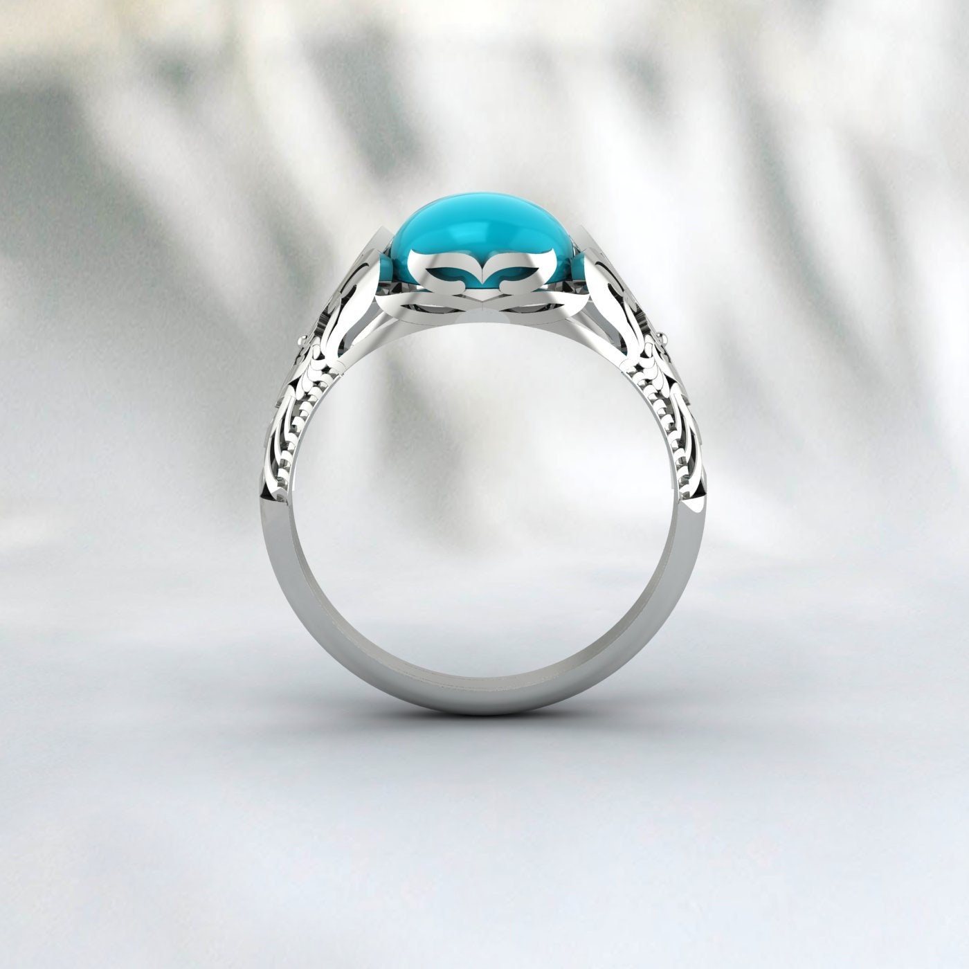 Embroidered Turquoise Silver Ring-Men's Handmade Ring-Unisex Ring