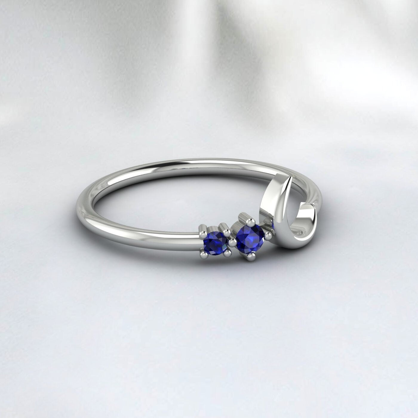 Crescent Sapphire Ring Crescent Moon Ring Anniversary Gift For Her