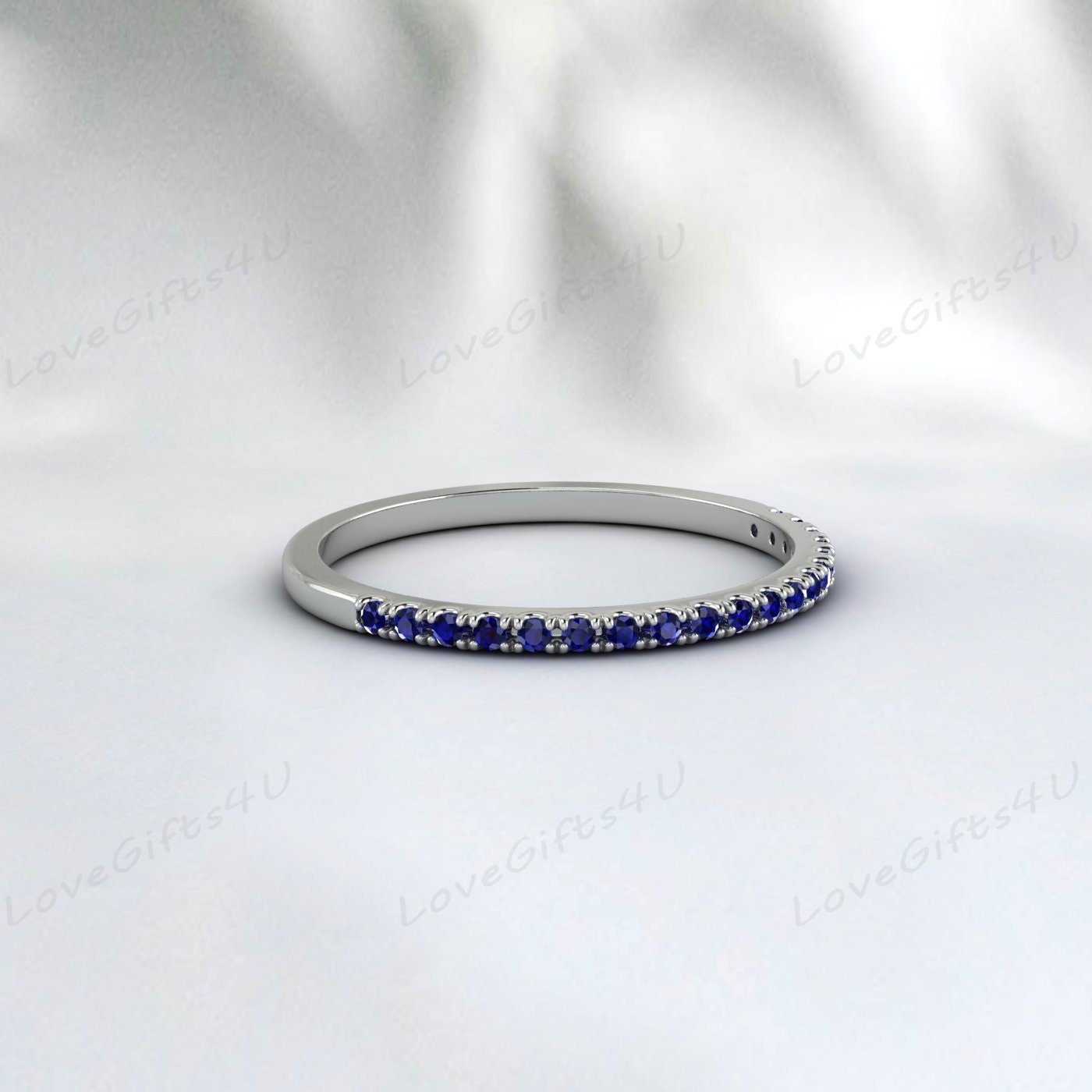 Blue Sapphire Eternity Band Silver Wedding Band Anniversary Ring