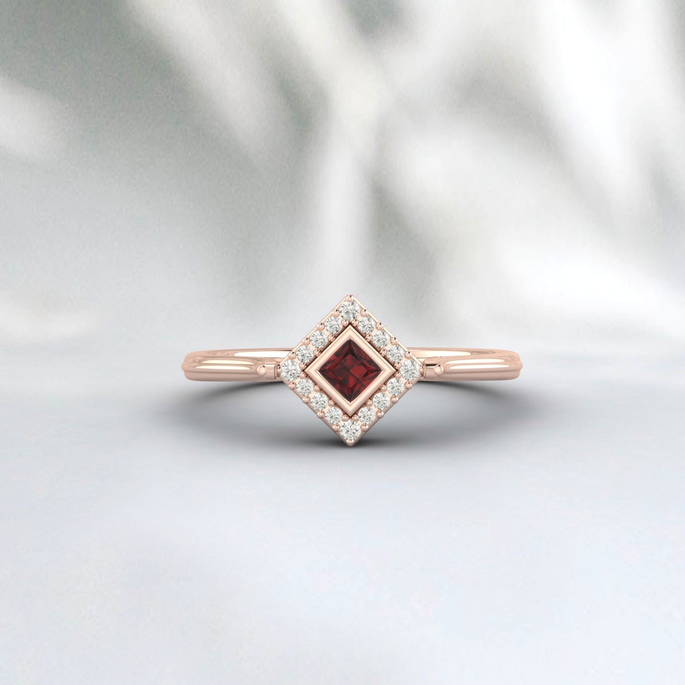 Princess Cut Red Garnet Gemstone Silver Ring January Birthstone Ring