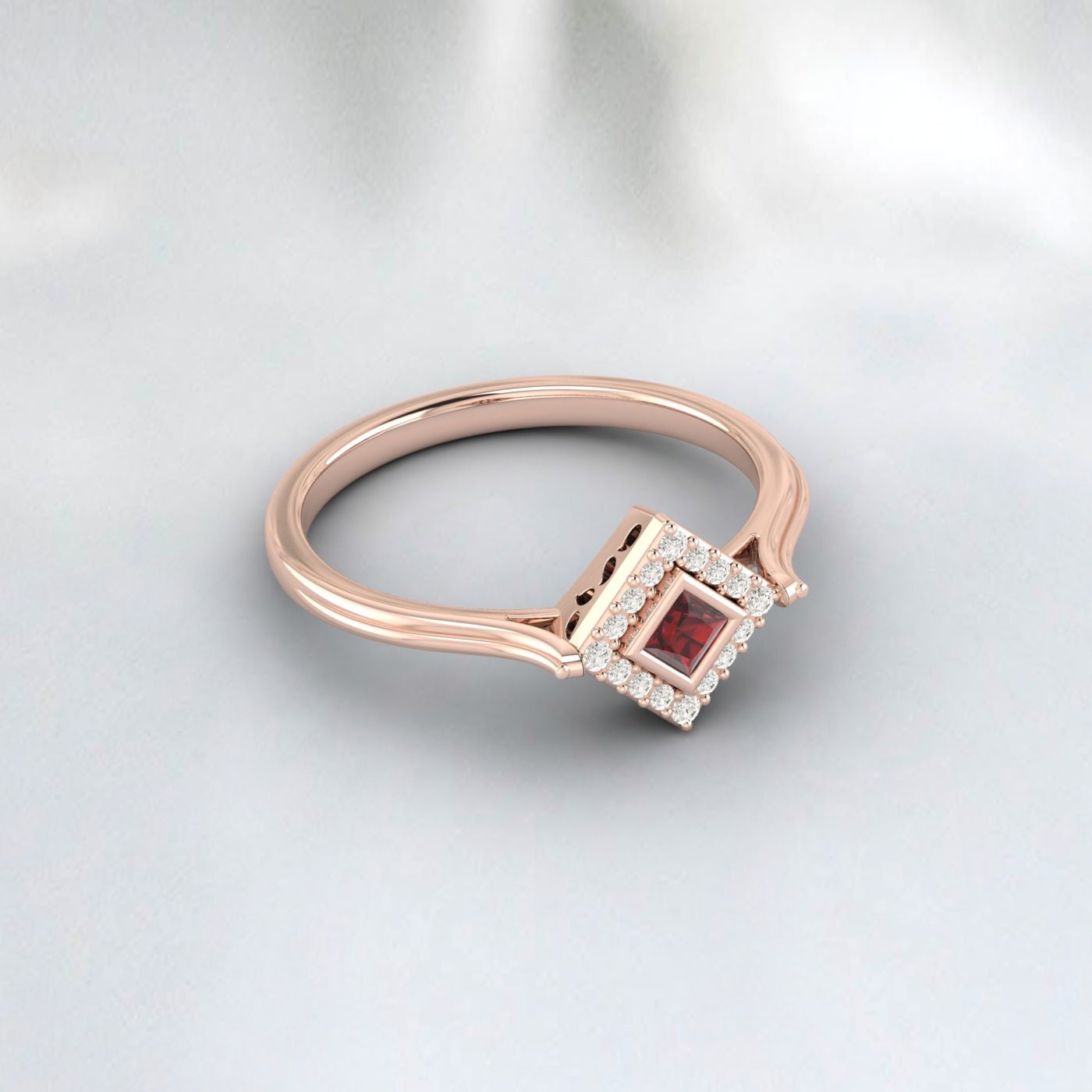 Princess Cut Red Garnet Gemstone Silver Ring January Birthstone Ring