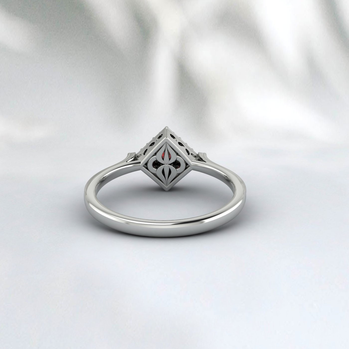 Princess Cut Red Garnet Gemstone Silver Ring January Birthstone Ring