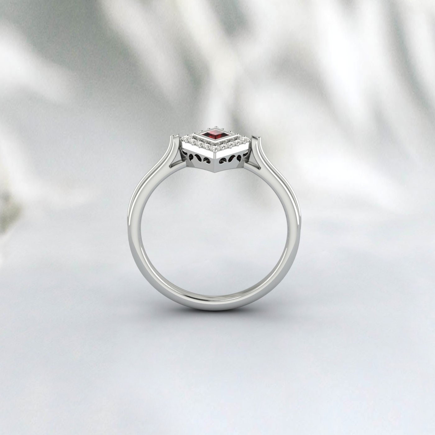 Princess Cut Red Garnet Gemstone Silver Ring January Birthstone Ring