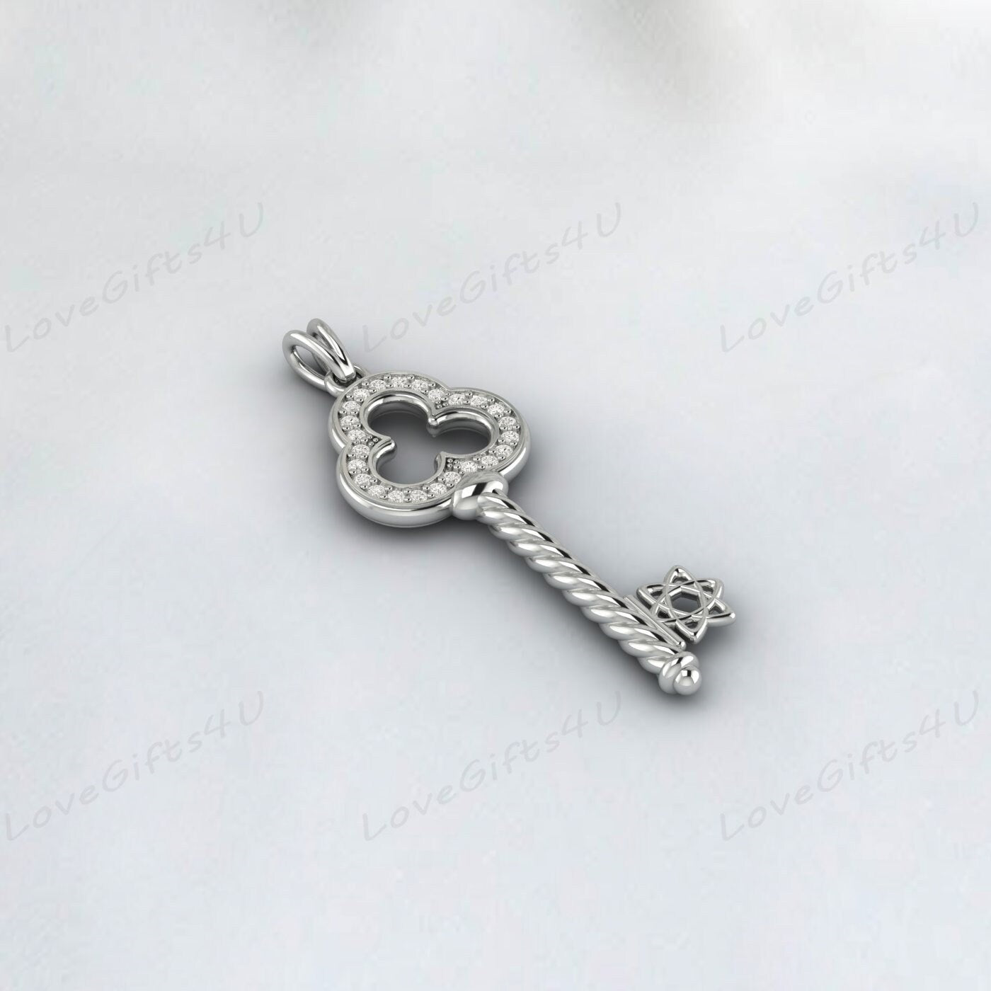 Diamond Key Pendant Necklace, 14k 18k 10k Solid Gold Diamond Key Charm Necklace, Valentines Day Gift for Wife, New Mom Gift for Mother