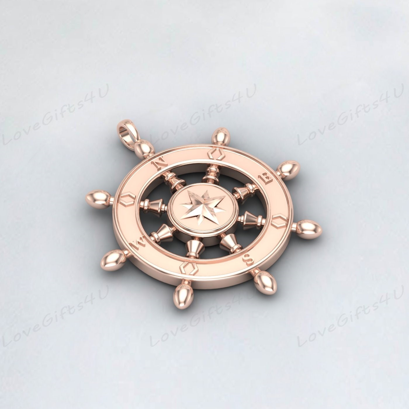 Gold Ship's Wheel Pendant, Silver 925 Ship's Wheel Pendant, Ship's Wheel Necklace, Compass Pendant, Compass Necklace, Men's Compass Pendant