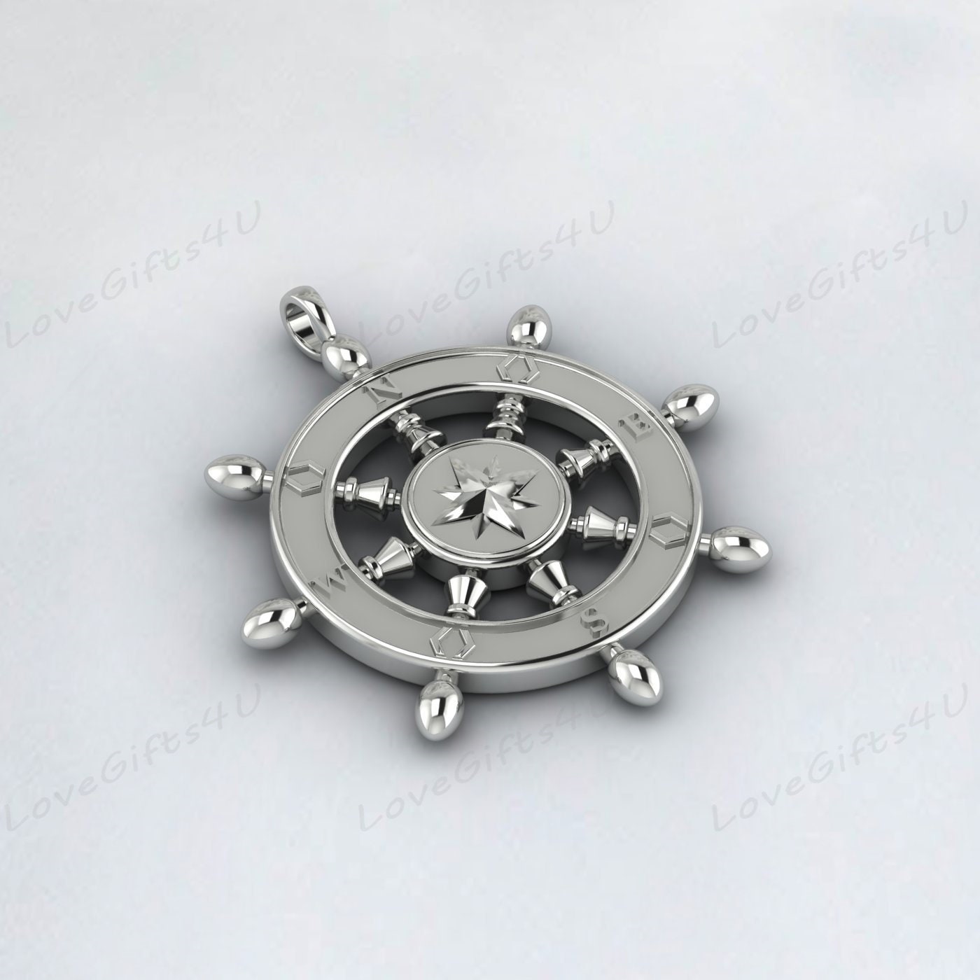 Gold Ship's Wheel Pendant, Silver 925 Ship's Wheel Pendant, Ship's Wheel Necklace, Compass Pendant, Compass Necklace, Men's Compass Pendant