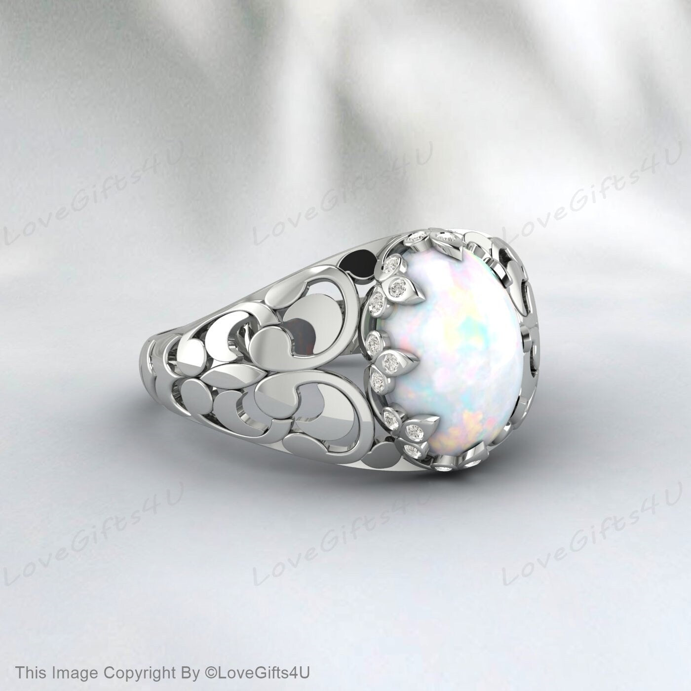 Weißer Opalring, handgefertigter Ring für Männer und Frauen, Jahrestagsgeschenk